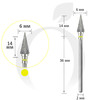 Изображение  Фреза твердосплавная острый конус желтая 6 мм, рабочая часть 14 мм