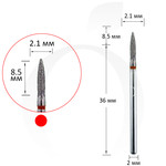 Зображення  Фреза алмазна полум'я червоне 2.1 мм, робоча частина 8.5 мм