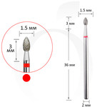 Изображение  Фреза алмазная бутон красная 1.5 мм, рабочая часть 3 мм