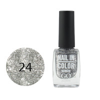 Зображення  Лак для нігтів Go Active Nail in Color 024 сріблясті великі та дрібні блискітки на прозорій основі, 10 мл, Об'єм (мл, г): 10, Колір: 024