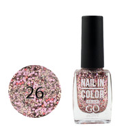 Зображення  Лак для нігтів Go Active Nail in Color 026 рожево-сріблясті блискітки та конфетті на прозорій основі, 10 мл, Об'єм (мл, г): 10, Колір: 026