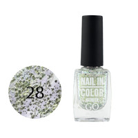 Зображення  Лак для нігтів Go Active Nail in Color 028 золотисто-салатовий зі срібними блискітками та конфетті, 10 мл, Об'єм (мл, г): 10, Колір: 028
