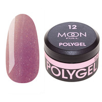 Изображение  Moon Full Poly Gel №12 полигель для наращивания ногтей Розово-металический с шиммером, 15 мл, Объем (мл, г): 15, Цвет: 12