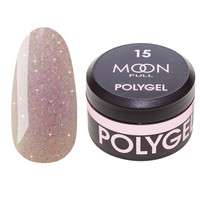 Изображение  Moon Full Poly Gel №15 полигель для наращивания ногтей Лиловый бриллиант с шиммером, 15 мл, Объем (мл, г): 15, Цвет: 15