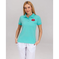 Изображение  Медицинское поло женское светло-бирюзовое с вышивкой Губы р. M, "БЕЛЫЙ ХАЛАТ" 147-426-635, Размер: M, Цвет: бирюзовый