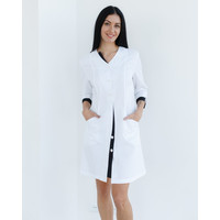 Изображение  Медицинский халат женский Оливия на пуговицах белый-черный р. 52, "БЕЛЫЙ ХАЛАТ" 159-347-677, Размер: 52, Цвет: белый-черный
