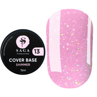 Зображення  База для гель-лаку Saga Shimmer Base New №13 рожевий з шиммером, 15 мл, Об'єм (мл, г): 15, Колір: 13