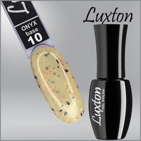 Изображение  Камуфлирующая база LUXTON Onyx Base №010 нежная желтая с черно-белыми хлопьями и персиковой поталью, 10 мл, Объем (мл, г): 10, Цвет: 010