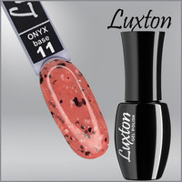 Изображение  Камуфлирующая база LUXTON Onyx Base №011 розово-персиковая с черно-белыми хлопьями и персиковой поталью, 10 мл, Объем (мл, г): 10, Цвет: 011