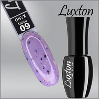 Изображение  Камуфлирующая база LUXTON Onyx Base №009 сиреневая с черно-белыми хлопьями и персиковой поталью, 10 мл, Объем (мл, г): 10, Цвет: 009