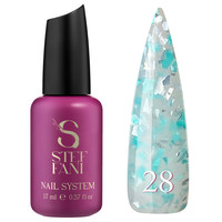 Зображення  База камуфлююча для гель-лаку Steffani Cover Base №28 напівпрозорий молочний з зелено-бірюзовою та сріблястою поталлю, 17 мл, Об'єм (мл, г): 17, Колір: 28