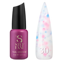 Изображение  База камуфлирующая для гель-лака Steffani Cover Base №30 молочно-белый с цветными хлопьями-конфетти, 9 мл, Объем (мл, г): 9, Цвет: 30