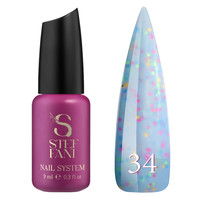 Изображение  База камуфлирующая для гель-лака Steffani Cover Base №34 голубой с мелкими цветными хлопьями, 9 мл, Объем (мл, г): 9, Цвет: 34