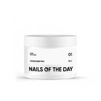 Зображення  Nails of the Day Cover base New Formula milk 01 — напівпрозора холодно-молочна база для нігтів, що камуфлює, 30 мл, Об'єм (мл, г): 30, Колір: milk 01