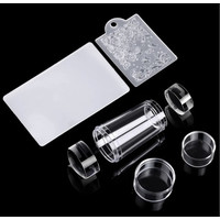 Зображення  Двосторонній штамп для стемпінгу нігтів з кришкою + 2-ма скребками з малюнками Прозорий