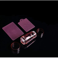 Зображення  Двосторонній штамп для стемпінгу нігтів з кришечкою + двома скребками з малюнками Рожевий