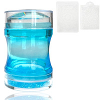 Зображення  Штамп для стемпінгу (для дизайну нігтів) зі стразами + 2 пластини з рандомним малюнком Блакитний