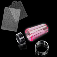 Зображення  Штамп для стемпінгу /для дизайну нігтів, з прозорою подушечкою +2 пластини з рандомним малюнком Рожевий