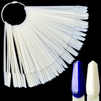 Изображение  Палитра-веер прозрачная на кольце (50 типс, 13 см) для демонстрации гель-лаков и дизайнов - 450 Молочный