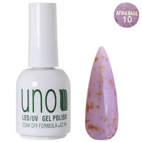 Зображення  Кольорова молочна база UNO Afine Base із золотими пластівцями поталі, 12 мл. №10, Об'єм (мл, г): 12, Колір: 10