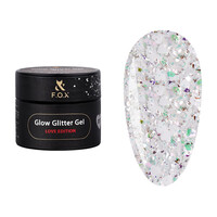 Изображение  Глитерный гель F.O.X Glow Glitter Gel Love Edition №011 микс белых сердечек, голографических шестиугольников и серебряной потали, 5 мл