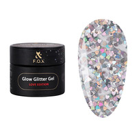 Изображение  Глитерный гель F.O.X Glow Glitter Gel Love Edition №014 серебристые сердечка, 5 мл
