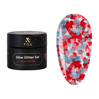 Изображение  Глитерный гель F.O.X Glow Glitter Gel Love Edition №015 красные голубые и розовые сердечка, 5 мл