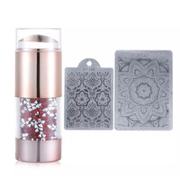 Зображення  Подвійний штамп для стемпінгу зі стразами + 2 скрапери (прозора та молочна подушечки) Червоний зі сріблом