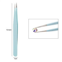 Изображение  Прямой пинцет с острыми кончиками для ногтей, захвата страз и мелкого декора - Бирюзовый А-2