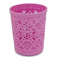 Зображення  Підставка-стакан круглий для пензликів, пилок та манікюрних інструментів перфорація вінтаж, рожевий 95x80 мм