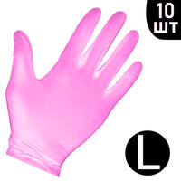 Изображение  Перчатки нитриловые неопудренные розовые 10 шт, L