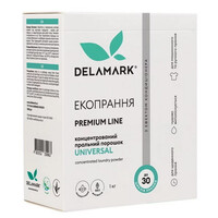Зображення  Концентрований безфосфатний пральний порошок Delamark Premium Line Universal з ефектом кондиціонера, 1 кг (4820152330963)