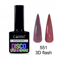 Зображення  Світловідбивний гель-лак Disco 3D flash CANNI №551 бежево-рожевий золотий,"7,3 мл, Об'єм (мл, г): 7.3, Колір: 551