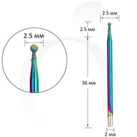 Зображення  Фреза алмазна куля кольорова, діаметр 2.5 мм, Діаметр головки фрези (мм): 2.5