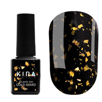 Зображення  Kira Nails No Wipe Top Gold Shard – топ без липкого шару із золотою поталлю, 6 мл