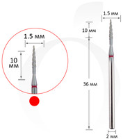 Зображення  Фреза алмазна торнадо червона 1.5 мм, робоча частина 10 мм