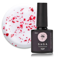 Зображення  Топ для нігтів із пластівцями Saga Top Leaf 8 мл, Red, Об'єм (мл, г): 8, Колір: Red
