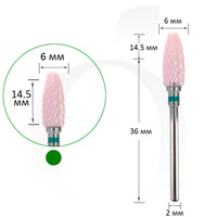 Изображение  Фреза керамическая кукуруза зеленая+розовая 6 мм, рабочая часть 14.5 мм