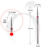 Зображення  Фреза алмазна конус червона 1.2 мм, робоча частина 10 мм