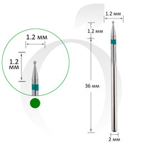 Зображення  Фреза алмазна куля зелена 1.2 мм