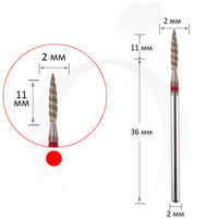 Зображення  Фреза алмазна торнадо полум'я червоне 2 мм, робоча частина 11 мм