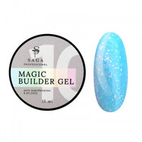 Изображение  Гель камуфлирующий SAGA Builder Gel Magic №10 голубой с разноцветной поталью, 15 мл, Объем (мл, г): 15, Цвет: 10