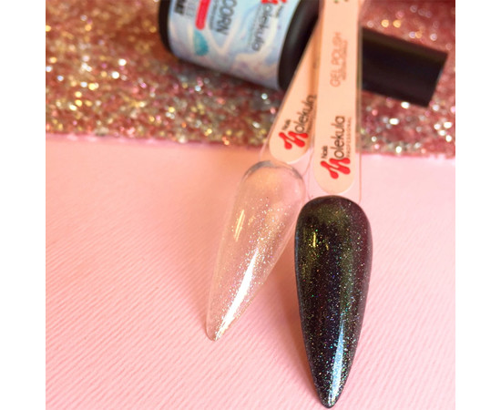 Зображення 2 Топ каучуковий для гель-лаку без липкого шару Nails Molekula Top Rubber Unicorn No Sticky з дрібними райдужними частинками 12 мл