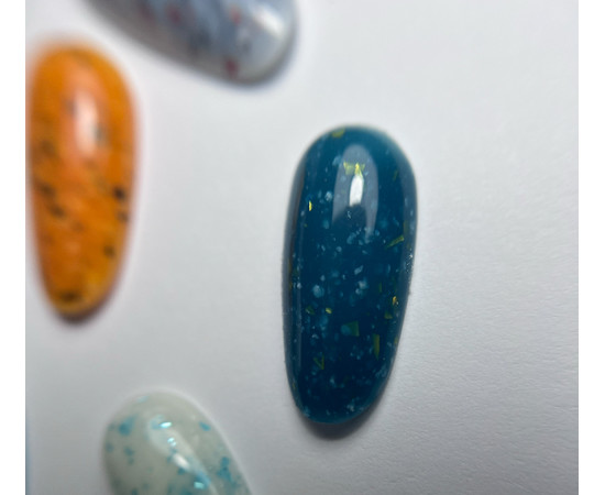 Изображение 3 Камуфлирующая база для ногтей Siller Terrazzo Base 8 мл, № 9 бирюзово-синяя с салатовой поталью, Объем (мл, г): 8, Цвет: 009