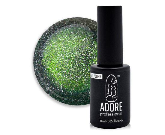 Зображення 2 Гель-лак світловідбиваючий "котяче око" ADORE prof. cat's eye 7,5 мл Z-01 зелений із сріблясто-золотистими переливами, Об'єм (мл, г): 7.5, Колір: Z-01 зелений із сріблясто-золотистими переливами