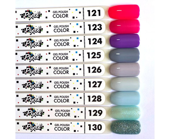 Изображение 8 Гель-лак Pixel №130 (бледно-зеленый с серебряными блестками), 8 мл, Объем (мл, г): 8, Цвет: 130