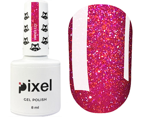 Зображення 2 Гель-лак Pixel №122 (фуксія з великими блискітками), 8 мл, Об'єм (мл, г): 8, Колір: 122