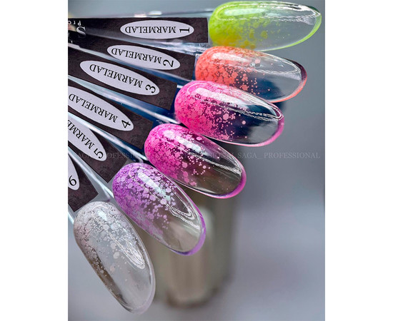 Зображення 5 Гель-лак SAGA Marmalade №06 прозорий з білими конфетті, 9 мл, Об'єм (мл, г): 9, Колір: 06