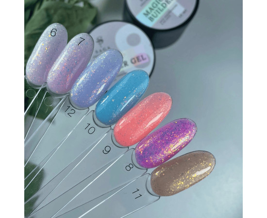 Изображение 3 Гель камуфлирующий SAGA Builder Gel Magic №11 золотистый с разноцветной поталью, 15 мл, Объем (мл, г): 15, Цвет: 11