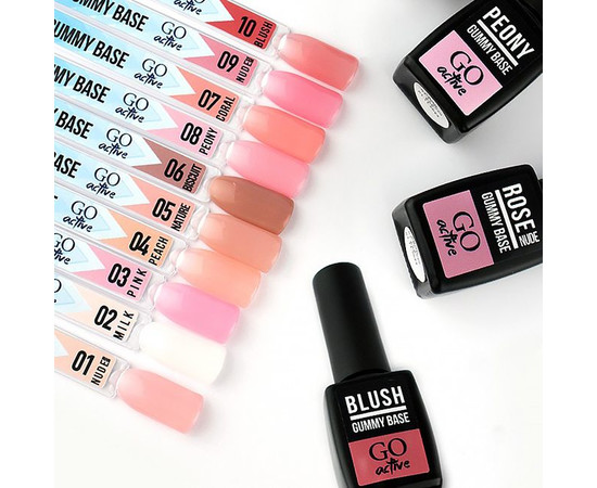Зображення 2 База для гель-лаку, що камуфлює GO Active Gummy Base Blush Camouflage 10 (рожевий рум'янець), 10 мл, Об'єм (мл, г): 10, Колір: 010